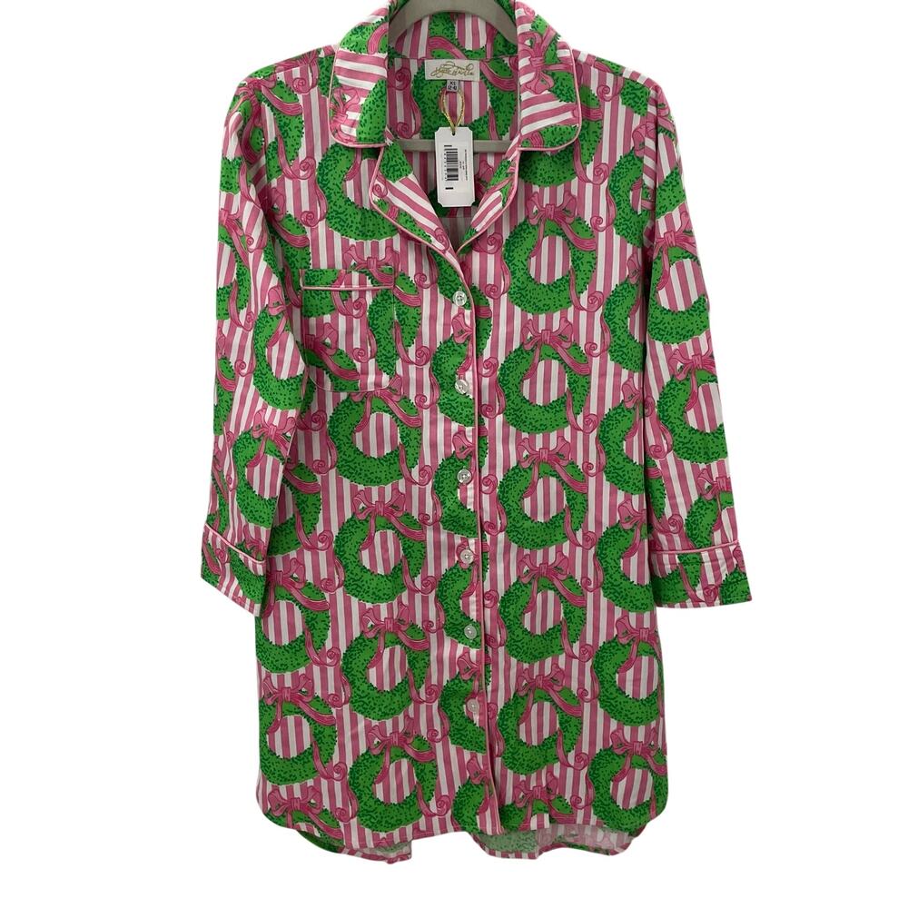 NWT Jaye’s Studio Boxwood And Bows Sleep Shirt Pajamas Cotton Sateen XS